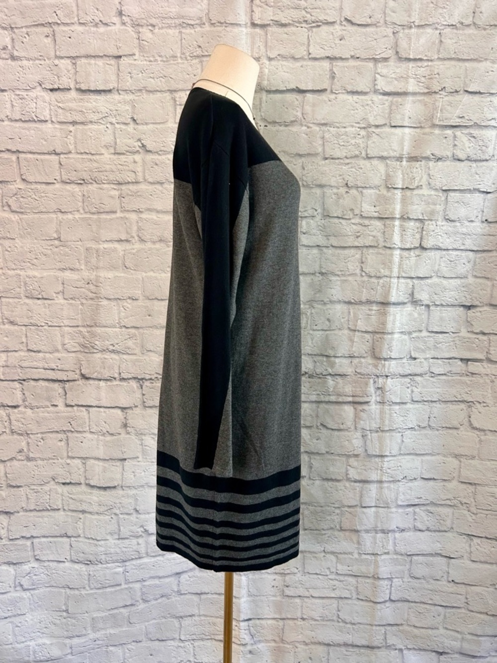 Evan Picone Knit Dress Gray and Black Long Sleeve Midi Office Career Emo Boss - Picture 8 of 14